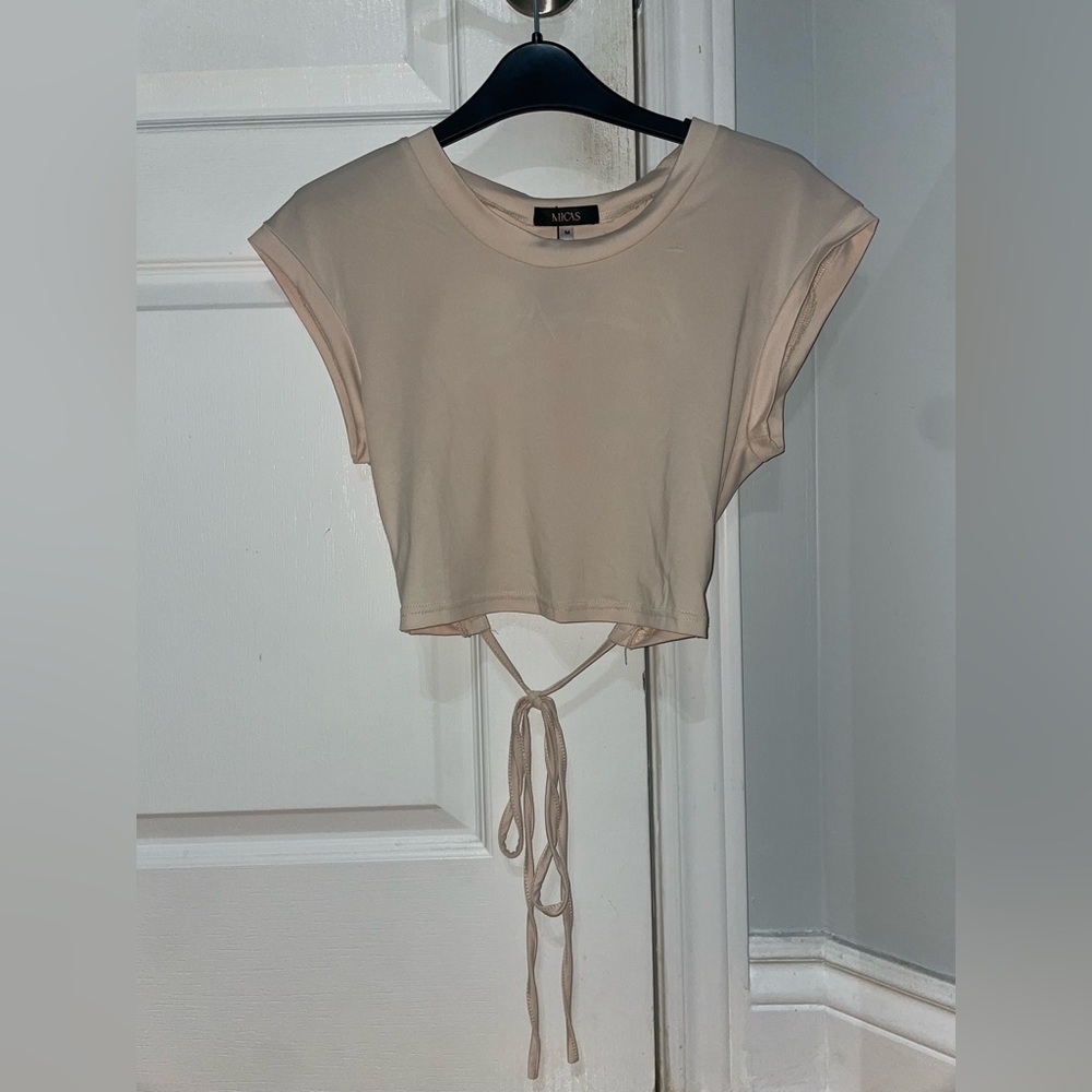 Soft and Stylish Beige Open Back Micas T-Shirt